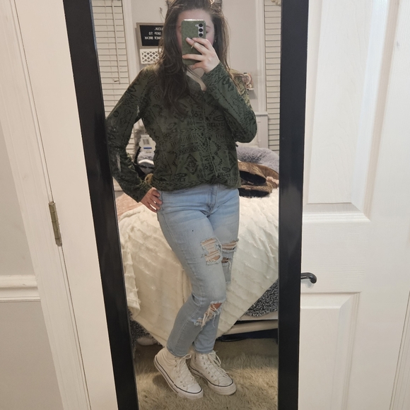 Olive Green Oversized Button Down Top/Dress - Picture 7 of 10